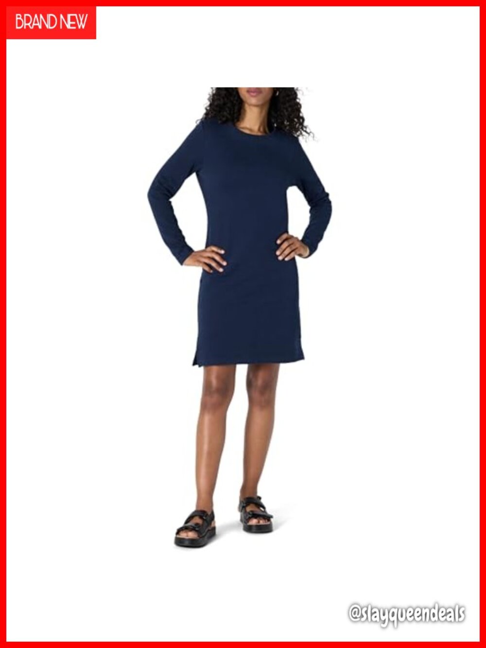 Women's Relaxed Fit Long Sleeve Sweatshirt Dress Crewneck Fleece Above Knee